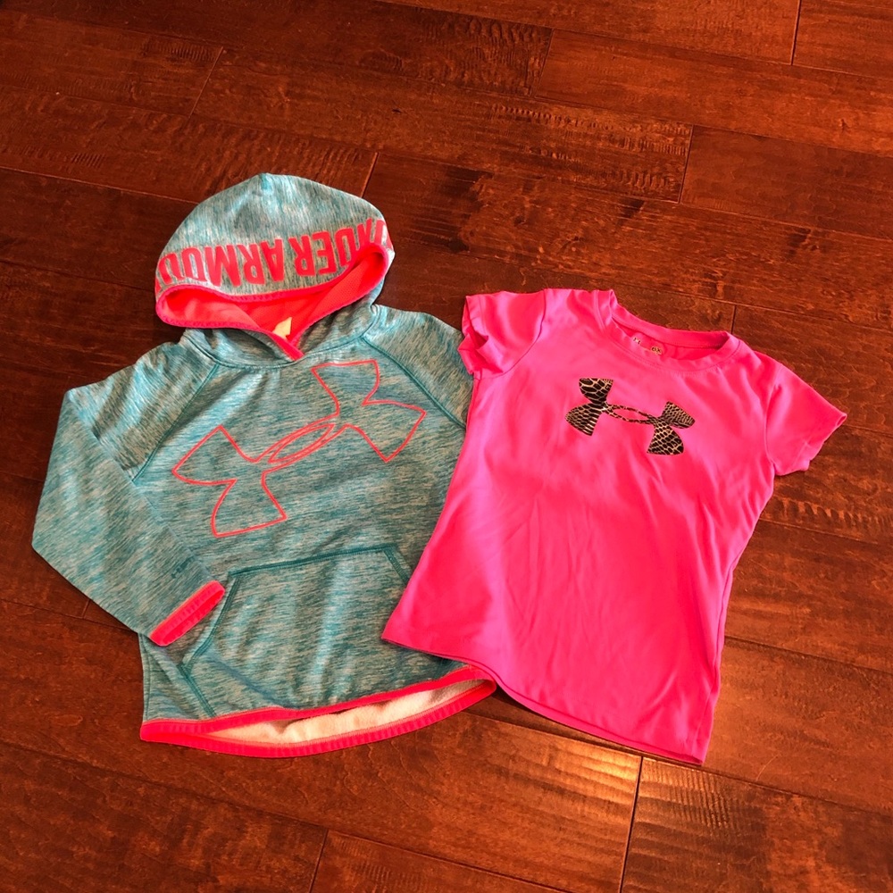 Girls UnderArmour hoodie and shirt.  size youth xs